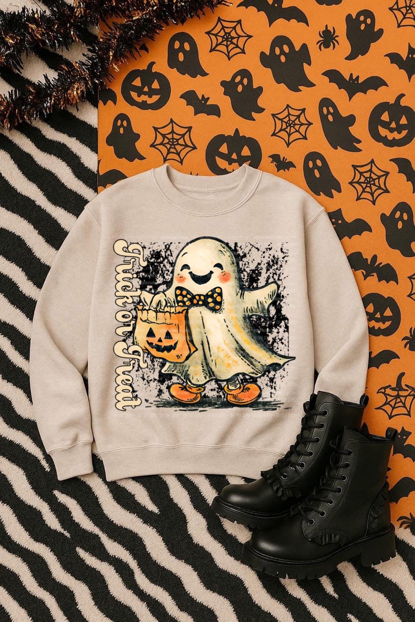 Trick or Treat PNG Halloween Digital Design Ghost Sublimation Design