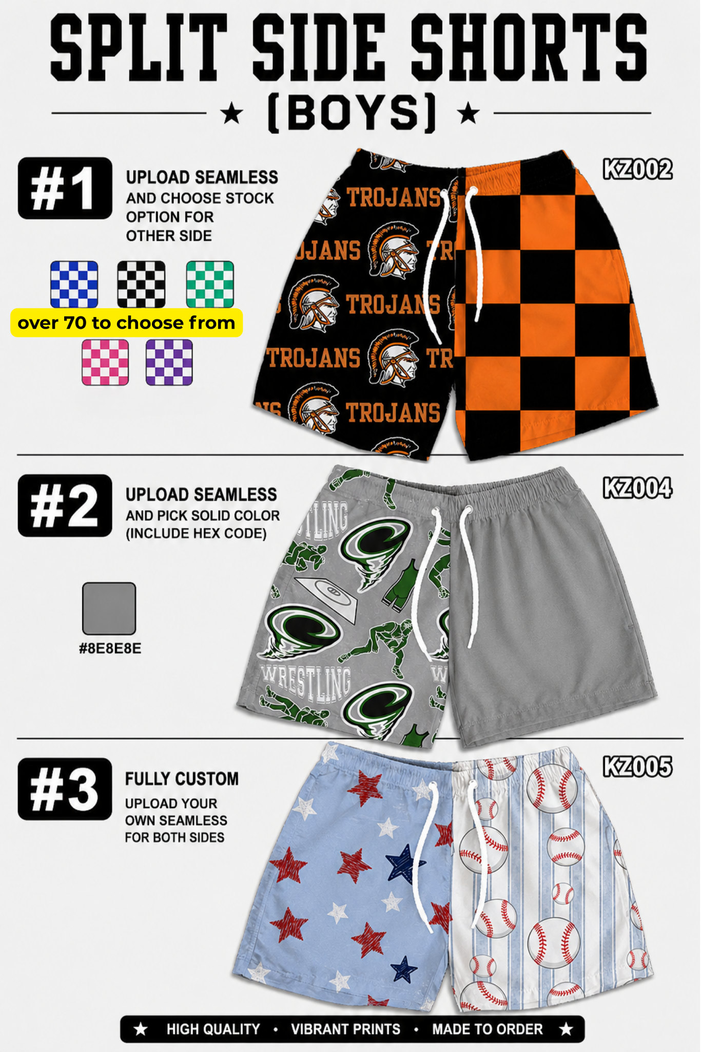 PREORDER: Boys Split Side Shorts (Fully Custom) RERUN 7.20.26
