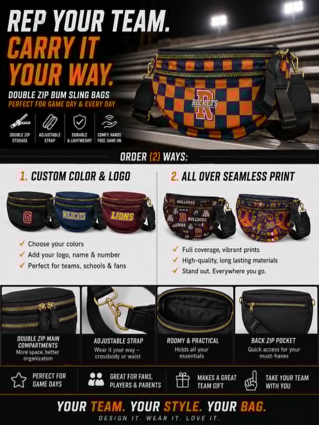PREORDER: Custom Double Zip Bum Sling Bags RERUN 8.24.26
