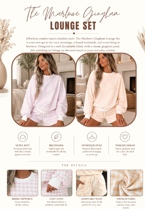 PREORDER: The Marlowe Gingham Lounge Set 8.3.26 osym