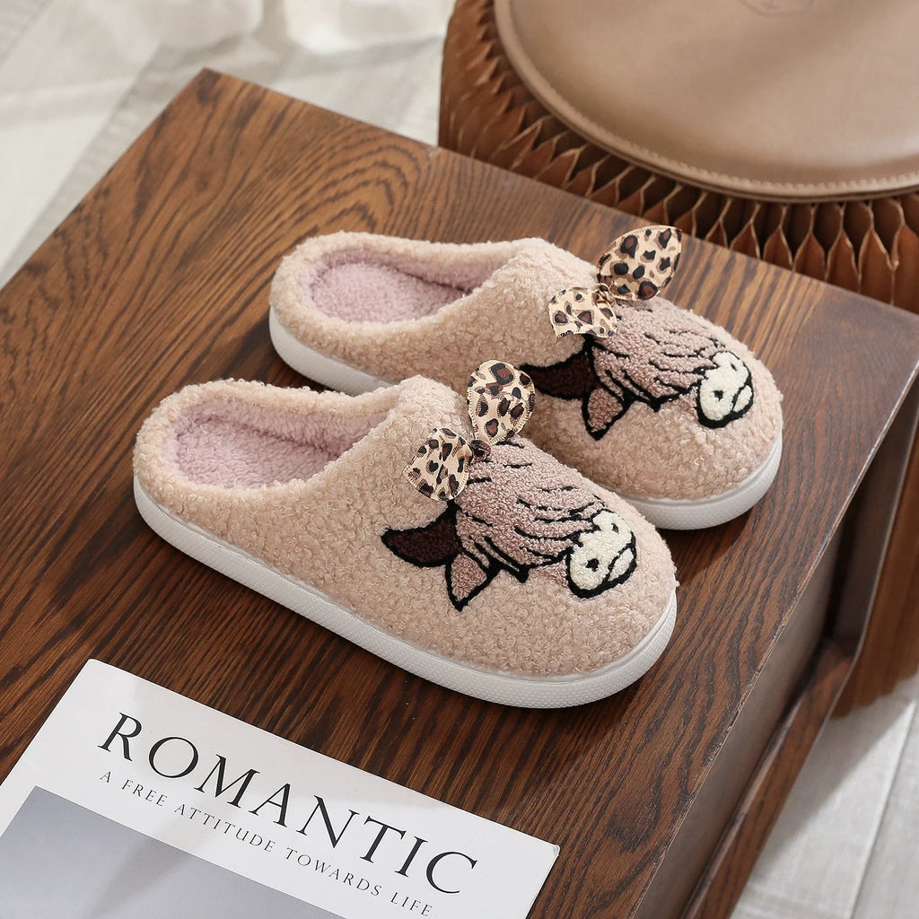PREORDER: Highland cow with leopard bow slippers 8.24.26 OSYM