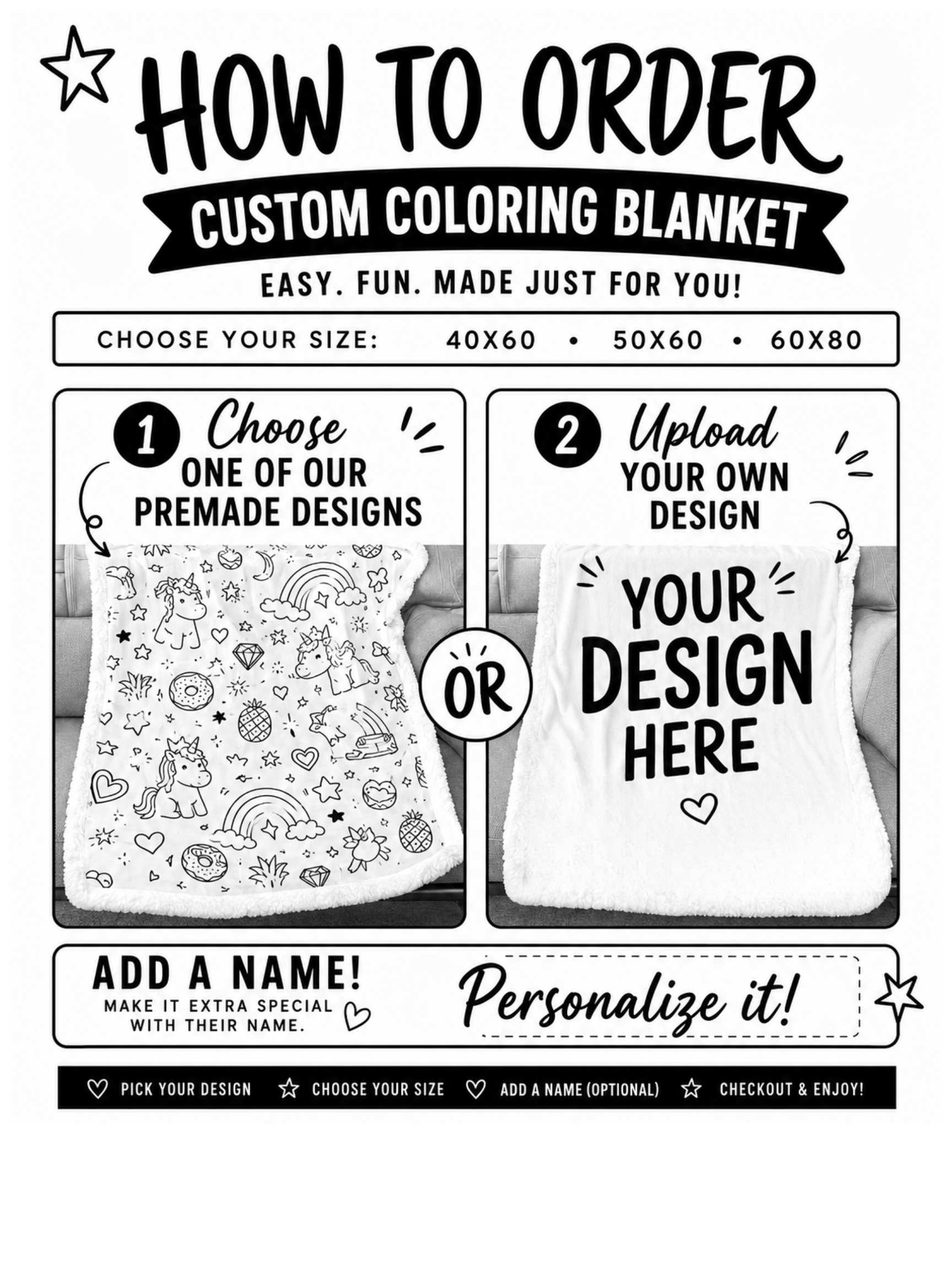 PREORDER: Custom Coloring Blanket (Premade Designs)  8.3.26 OSYM
