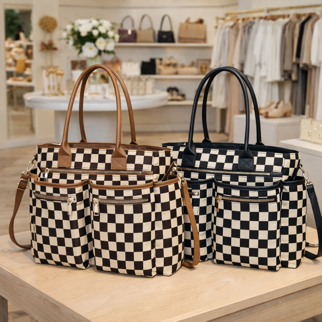 PREORDER: On-The-Go Checkered Organizer Tote RERUN 6.8.26 osym