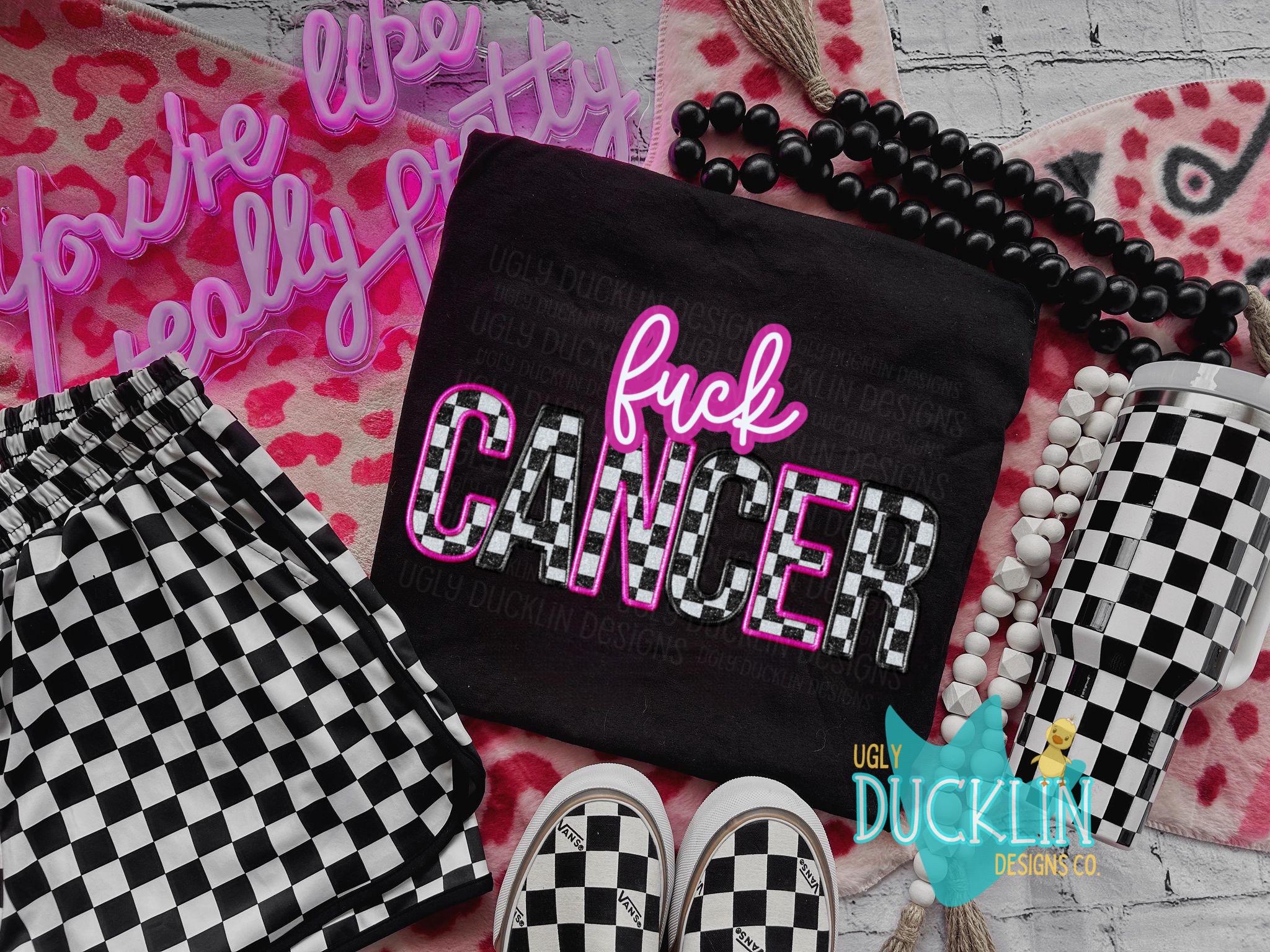 F cancer PNG Faux Embroidery Digital Design Mom Sublimation Design