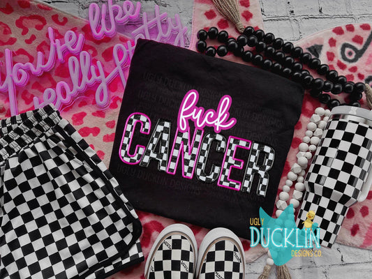 F cancer PNG Faux Embroidery Digital Design Mom Sublimation Design
