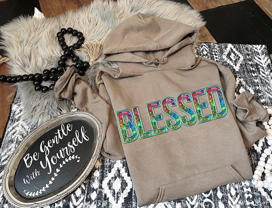 Blessed PNG Faux Embroidery Digital Design Faith Sublimation Design