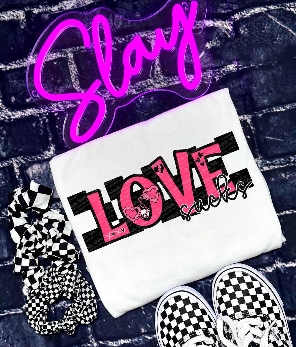 Love Sucks PNG Valentines Digital Design Checkered Sublimation Design