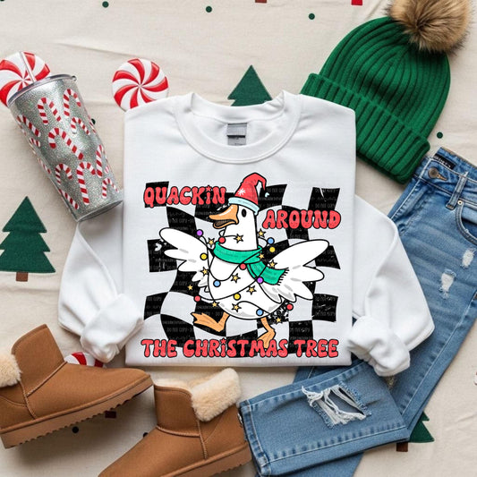 Quackin Around the Christmas Tree PNG Duck Digital Design Christmas Sublimation Design