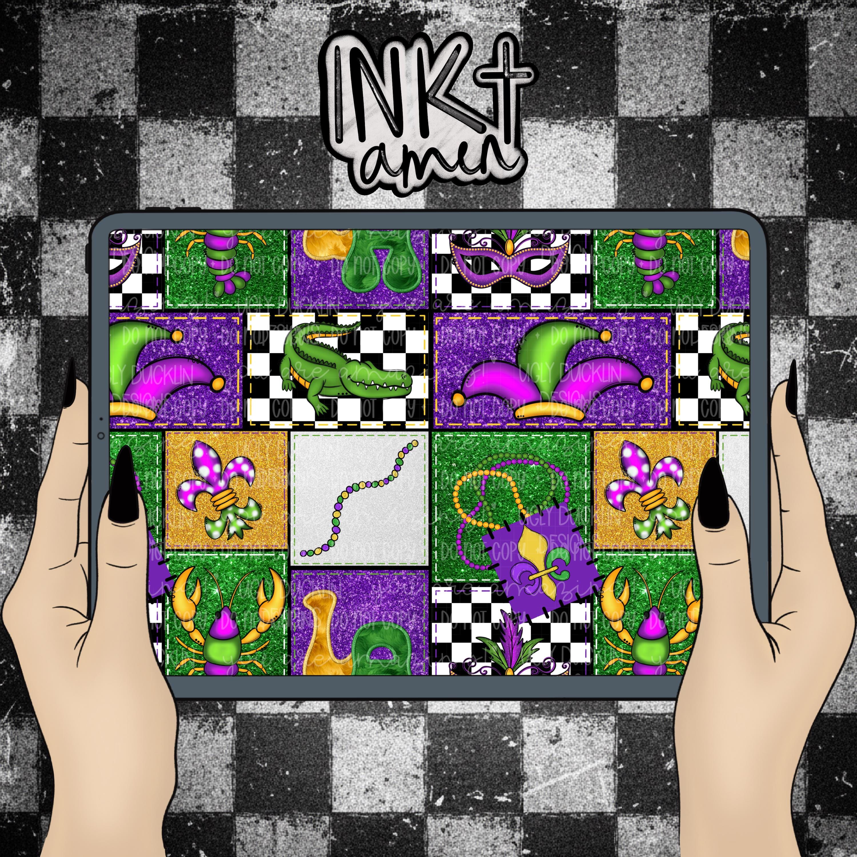 Mardi Gras Seamless Louisiana Digital Paper Patchwork Repeating Pattern