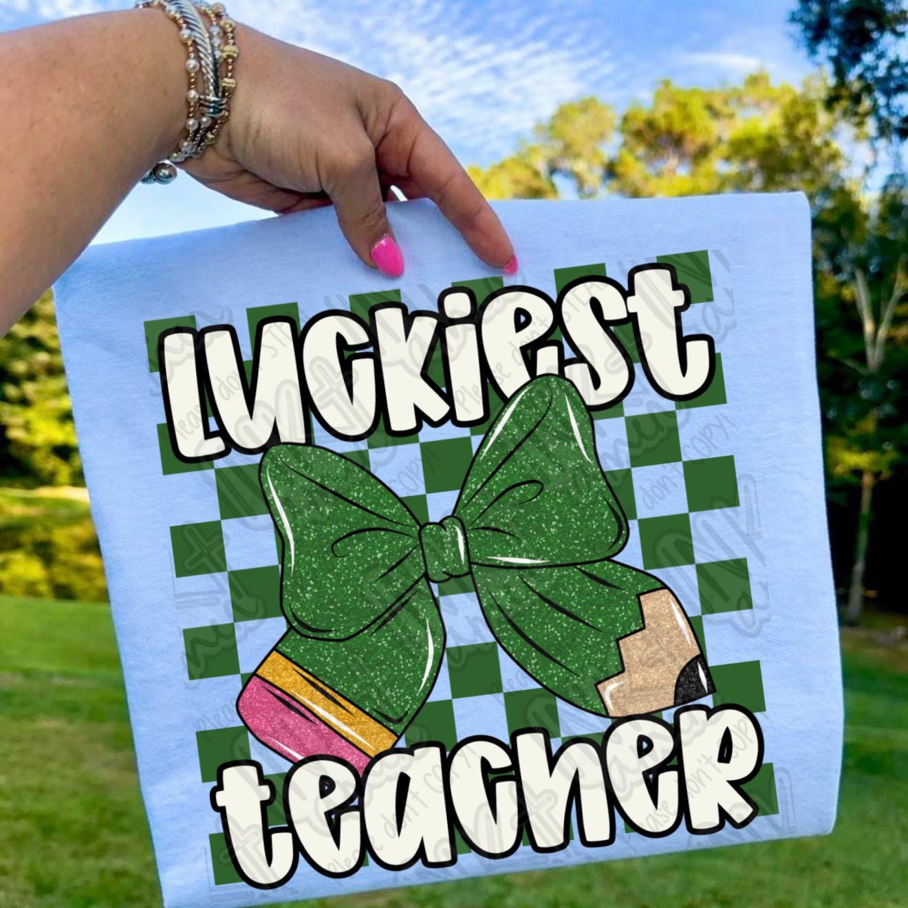 Lucky Teacher Day PNG, Shamrock Design (Digital Download)
