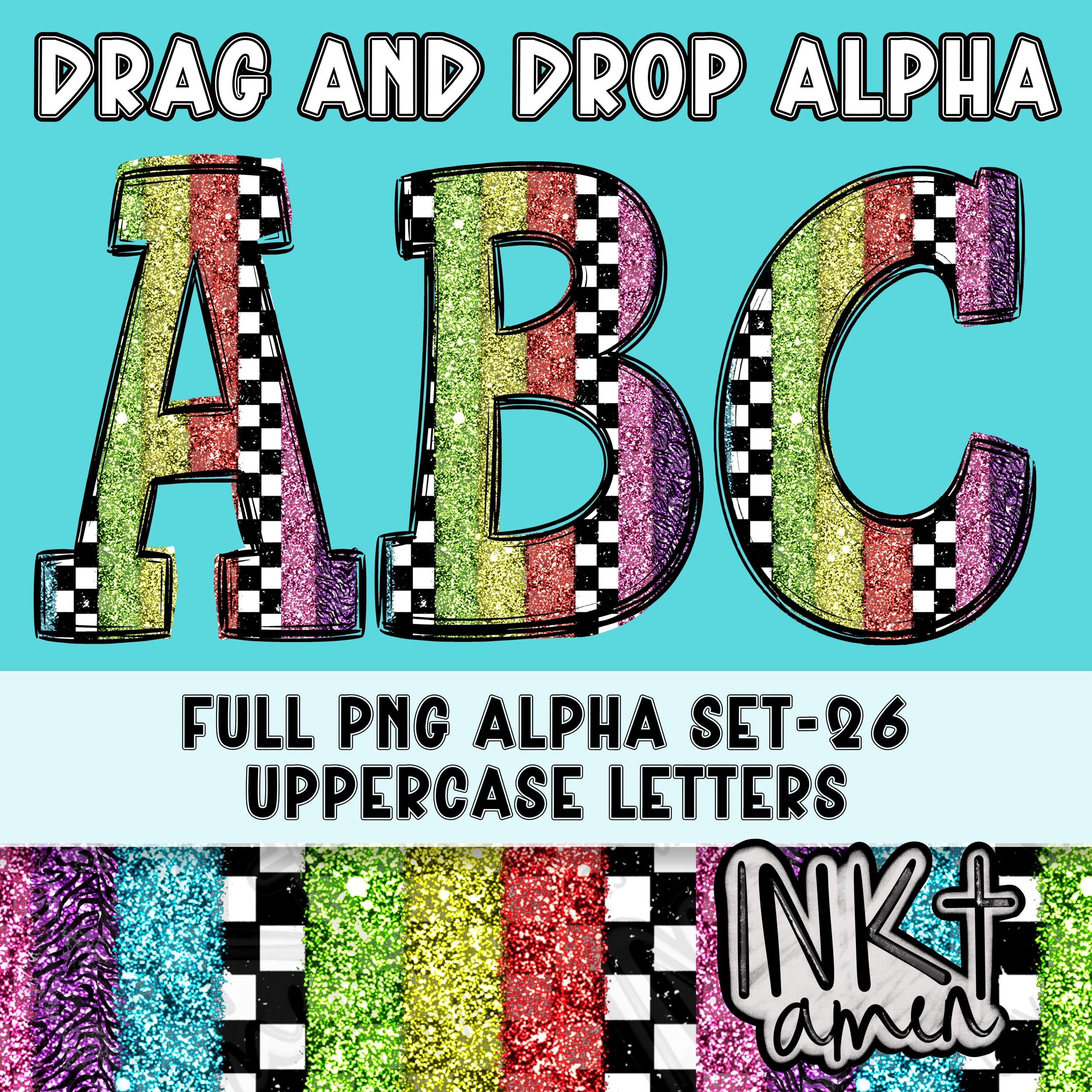 Rainbow Checkered Alpha, Drag and Drop Alpha, Alpha PNG Set, Doodle Alpha Set