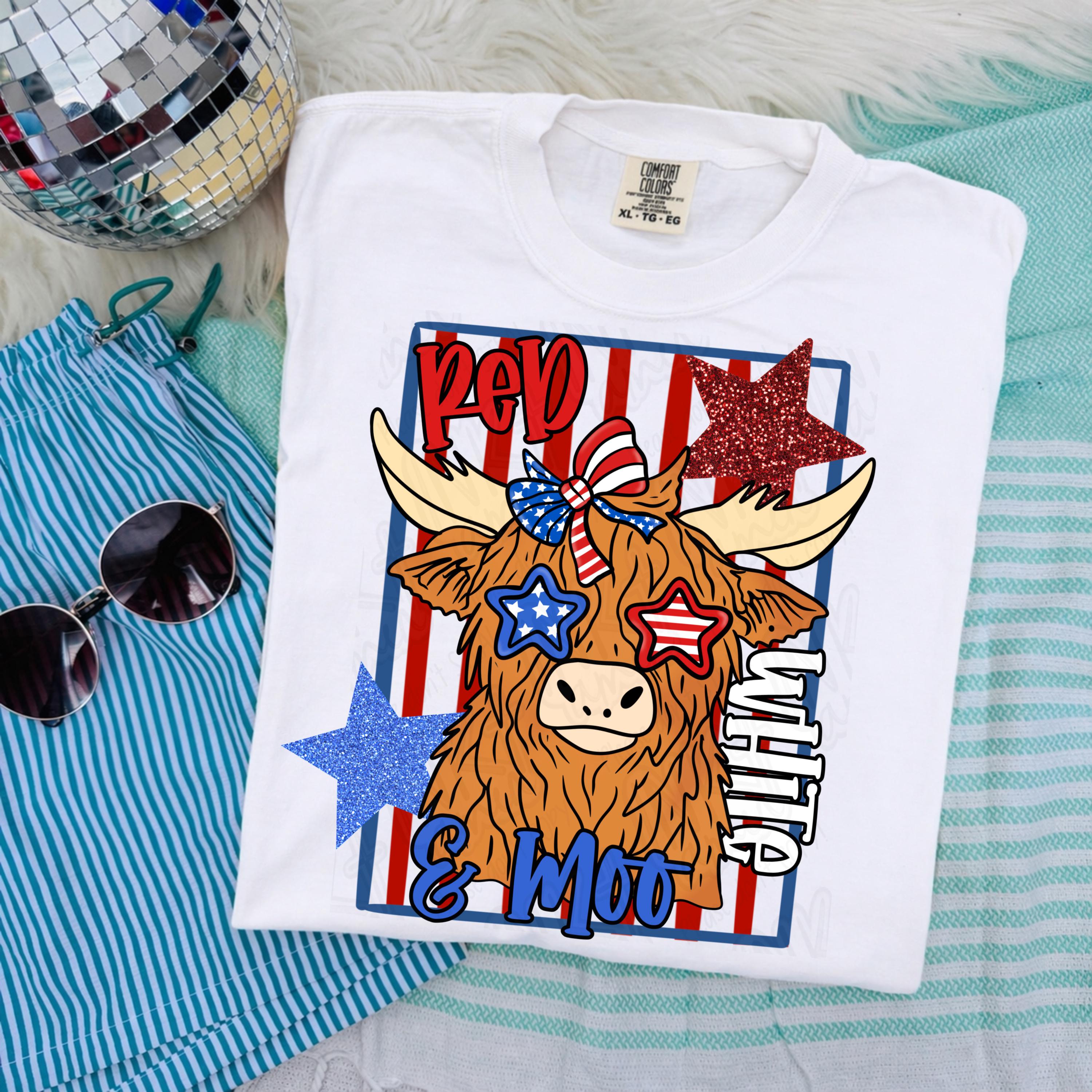 Fourth of July PNG Cow digital download Red White and Blue design